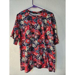 Shein Shirt Womens Large Skull Roses Spiders Halloween Graphic Gothic